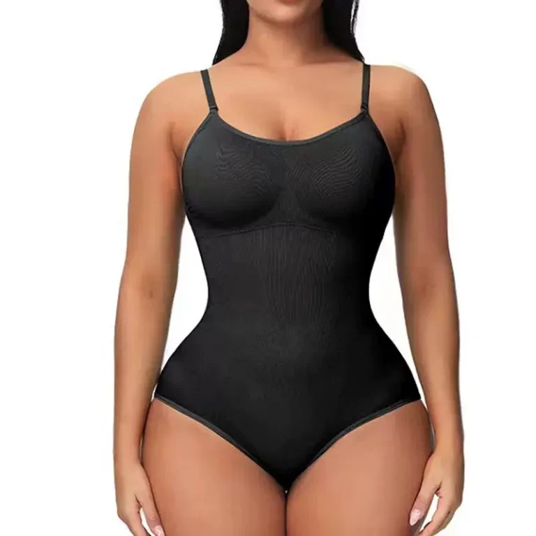 Qinelle black detachable adjustable-strap tummy-control bodysuit brief front view