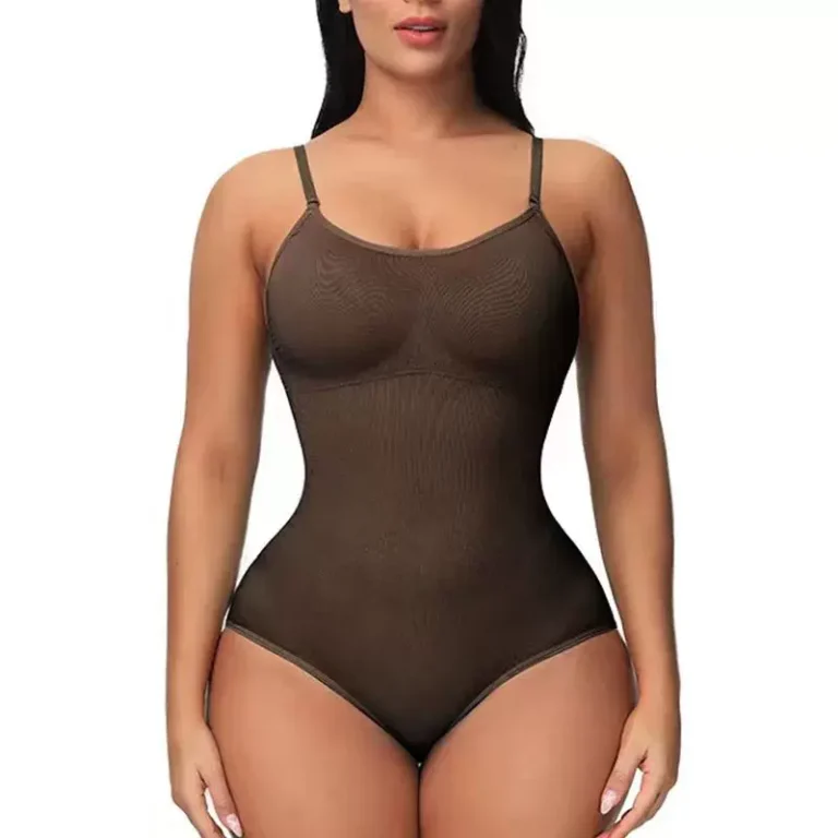Qinelle coffee detachable adjustable-strap tummy-control bodysuit brief front view