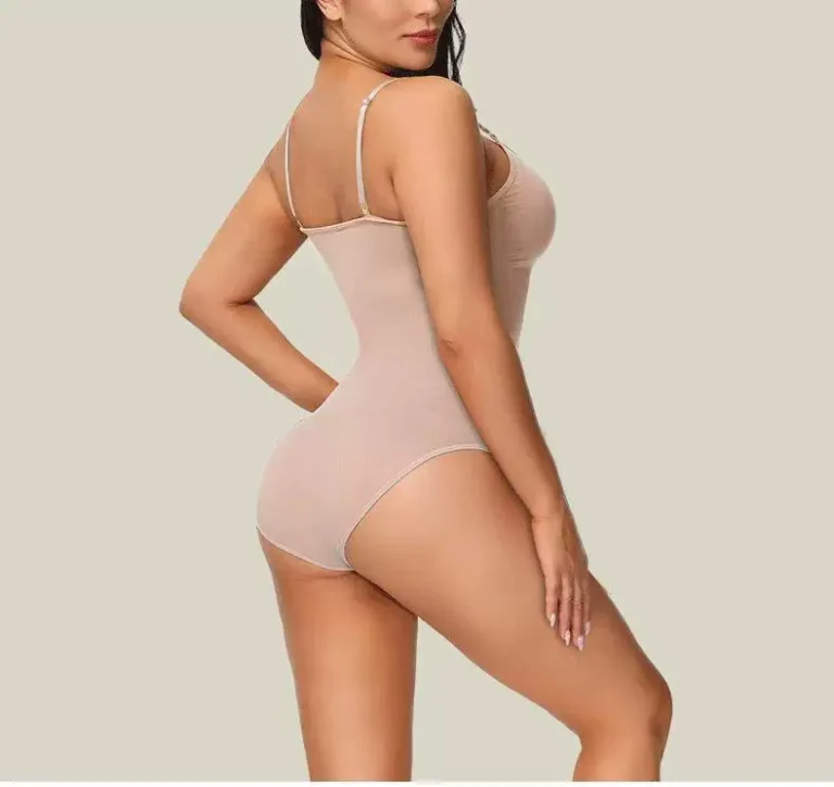 Qinelle nude detachable-strap tummy-control bodysuit brief angled back view
