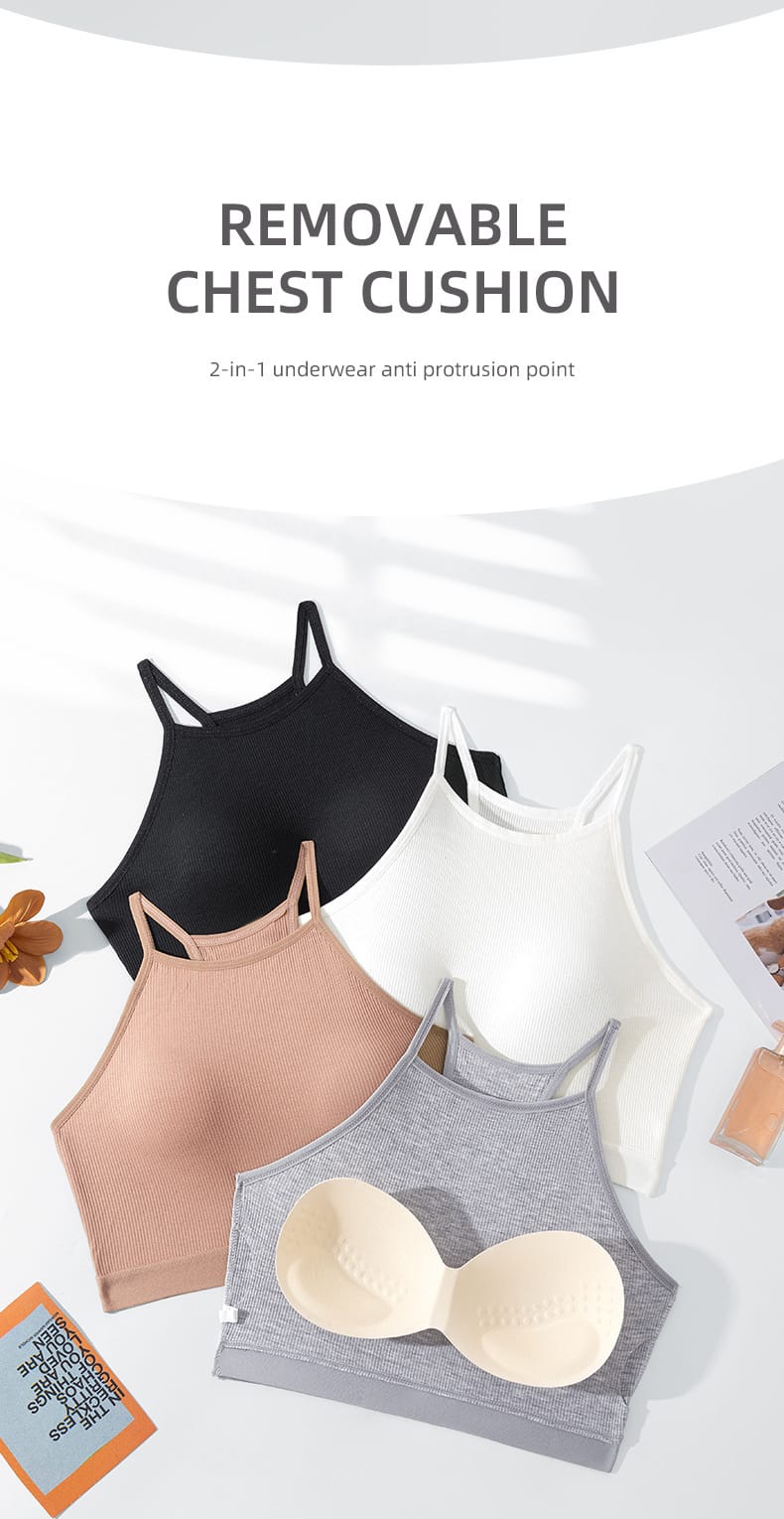 Qinelle 29170 racerback sports bra and brief set - Black, White, Khaki, and Light Grey set with removable cup detail
