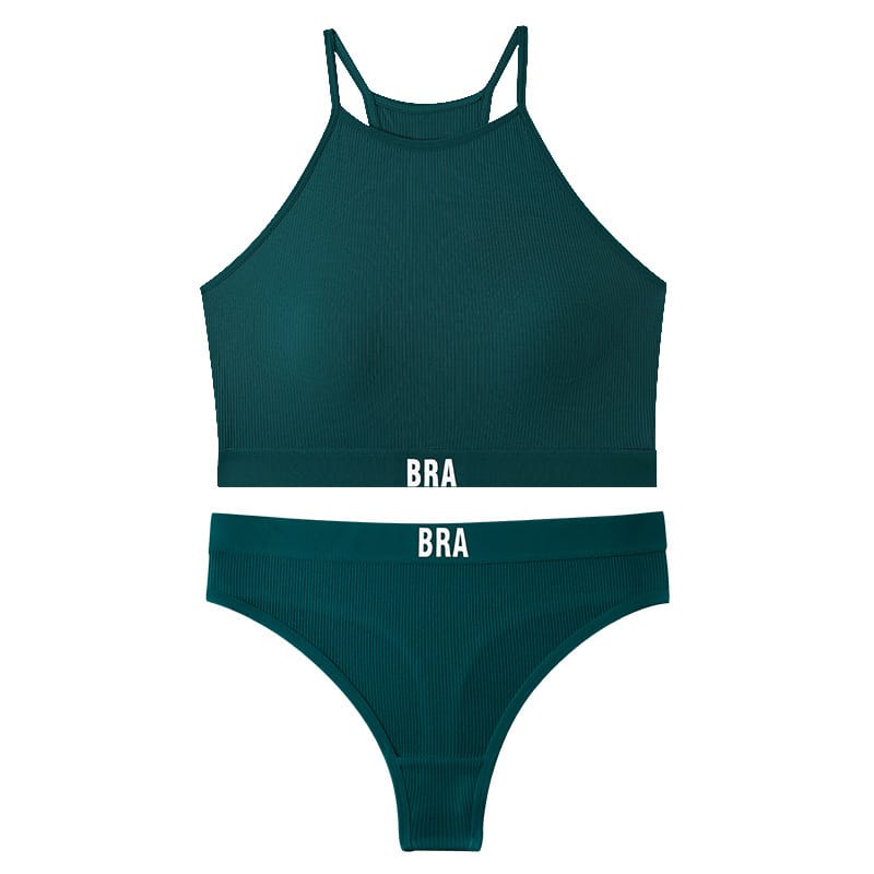 Qinelle 29170 racerback sports bra and brief set - Forest Green front set on white background