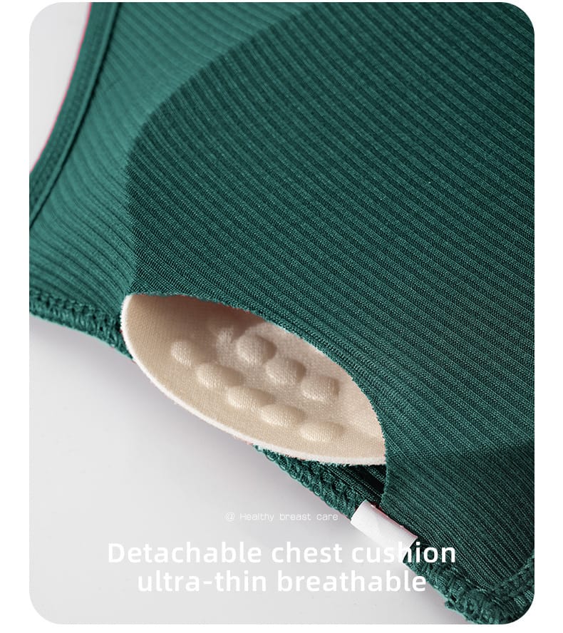Qinelle 29170 racerback sports bra and brief set - Forest Green removable chest cushion and ribbed fabric detail