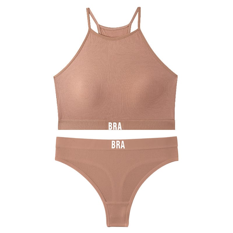 Qinelle 29170 racerback sports bra and brief set - Khaki front set on white background