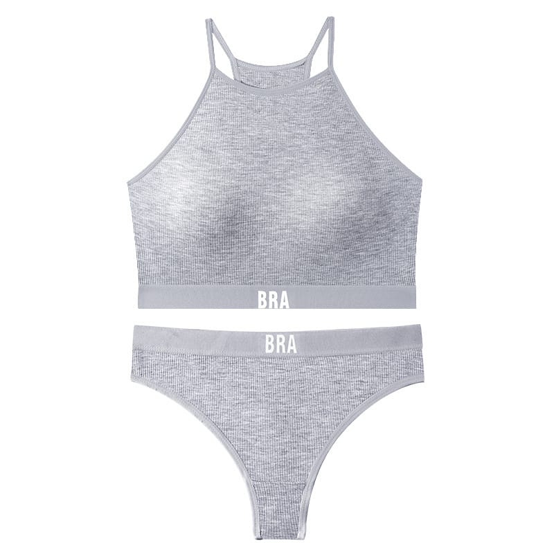 Qinelle 29170 racerback sports bra and brief set - Light Grey front set on white background