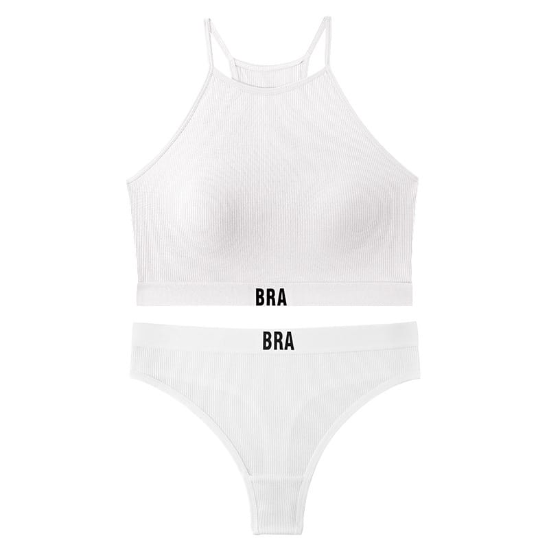Qinelle 29170 racerback sports bra and brief set - White front set on white background