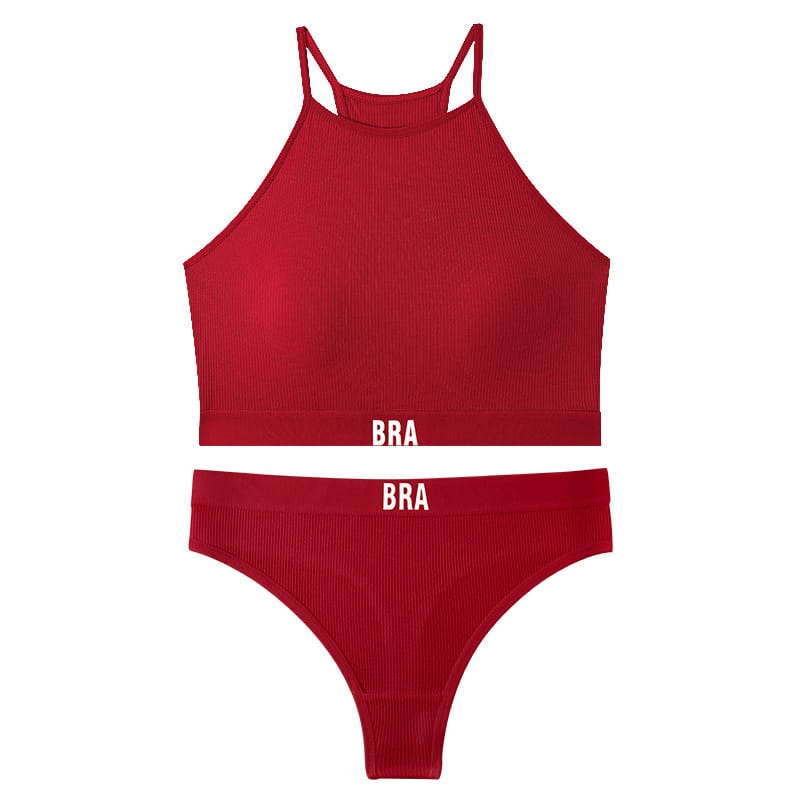 Qinelle 29170 racerback sports bra and brief set - Wine Red front set on white background