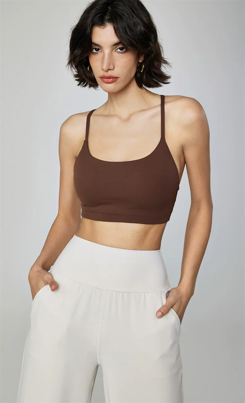 Khaki sports bra crop top, closer front view