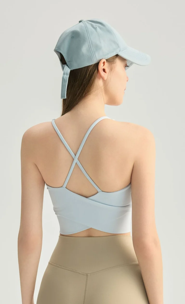 Qinelle racerback sports bra crop top bluegray back