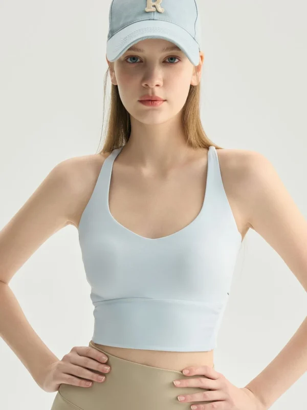 Qinelle racerback sports bra crop top bluegray front