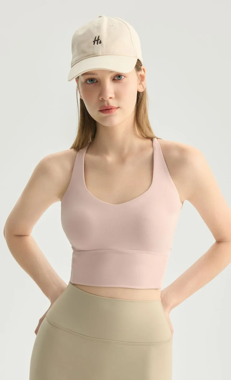 Qinelle racerback sports bra crop top pink front