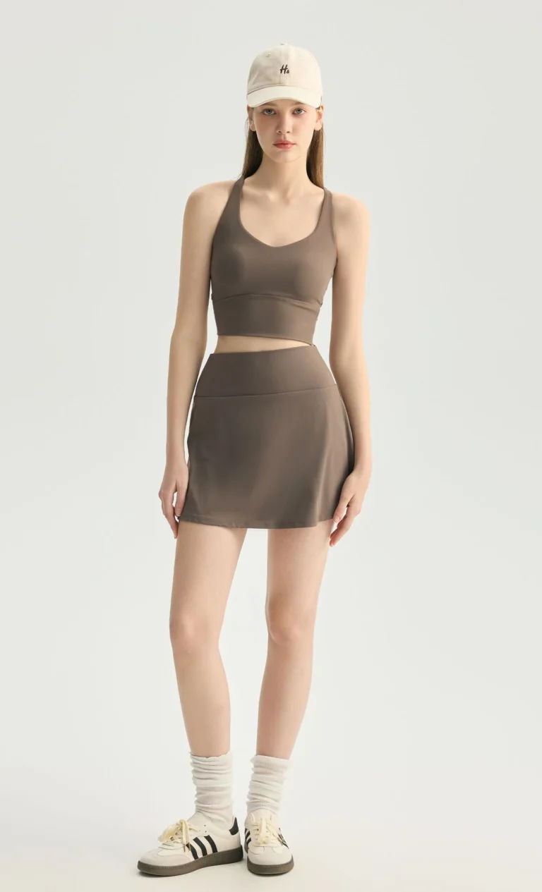 Qinelle racerback sports bra crop top taupe full