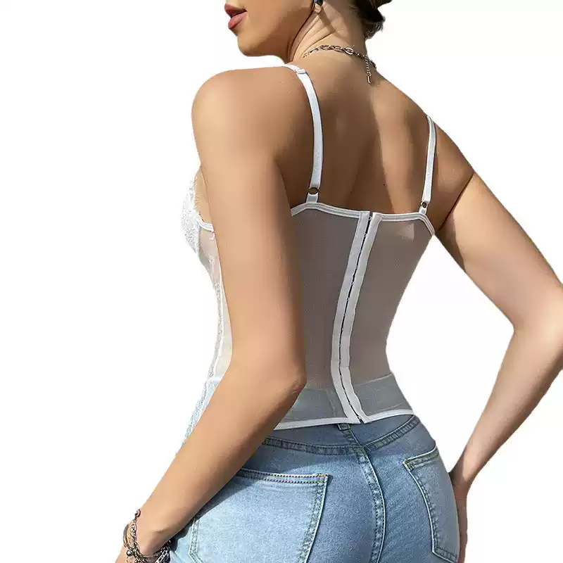 White floral lace longline bustier rear fit view