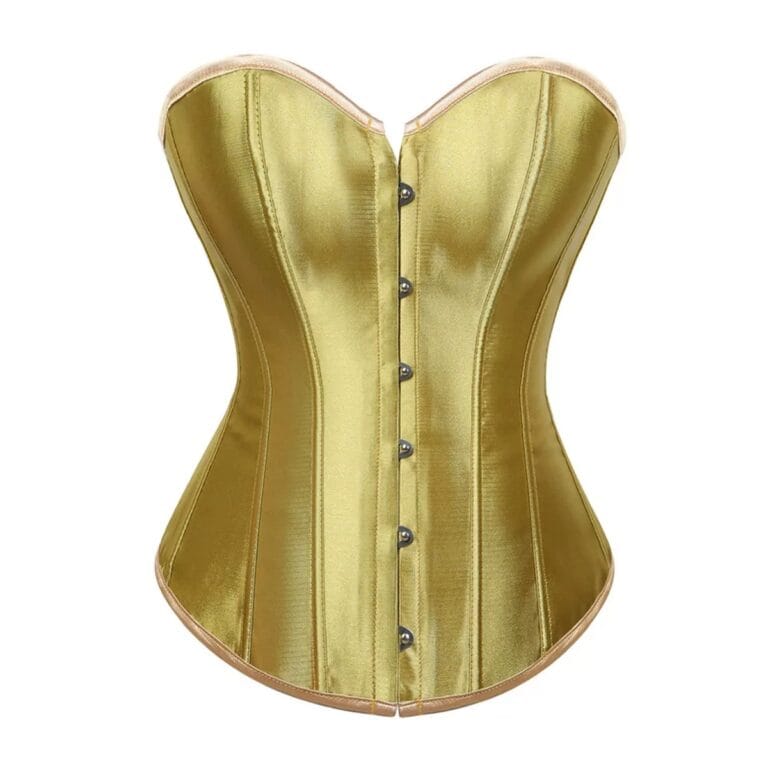 Qinelle 30897 Gold front view with smooth satin corset shaping