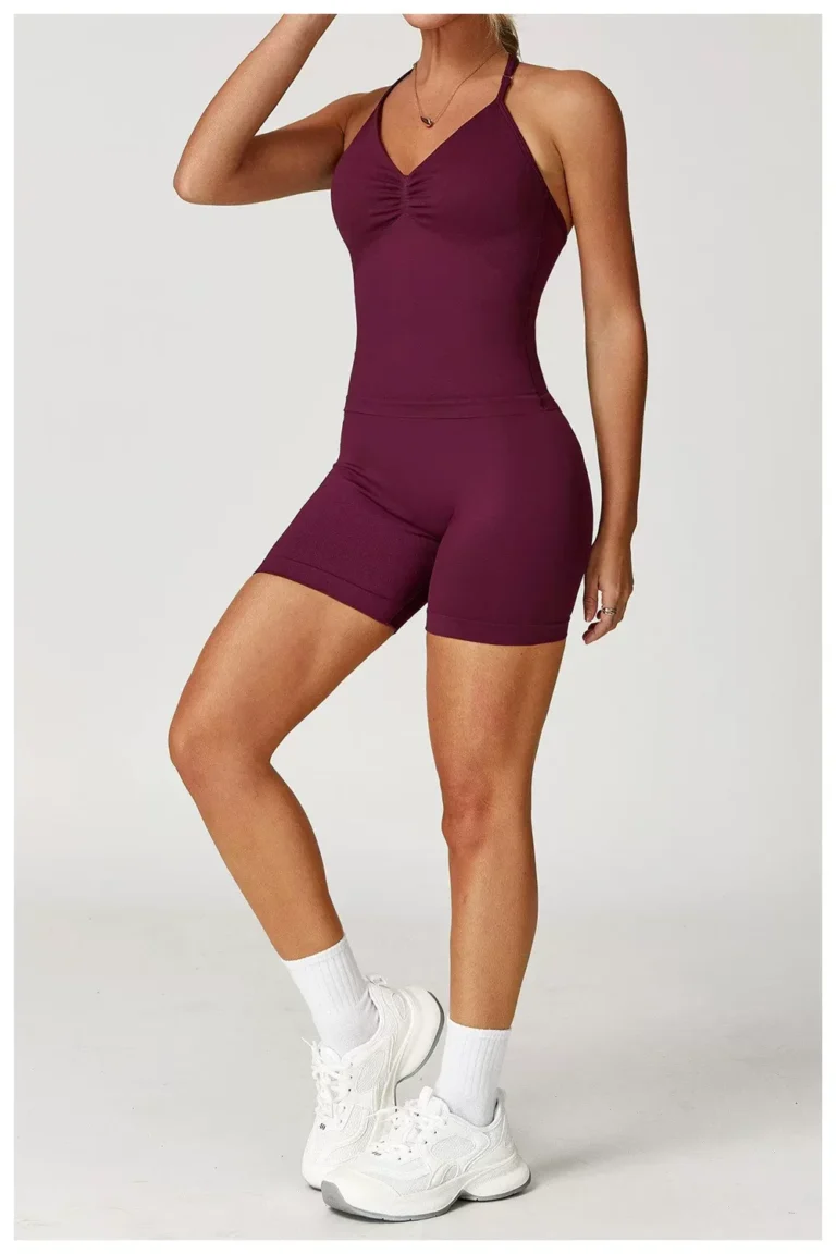 Burgundy high-waist seamless biker shorts full front outfit view