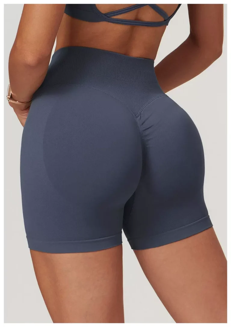 Deep blue seamless biker shorts rear angle with scrunch-back seam