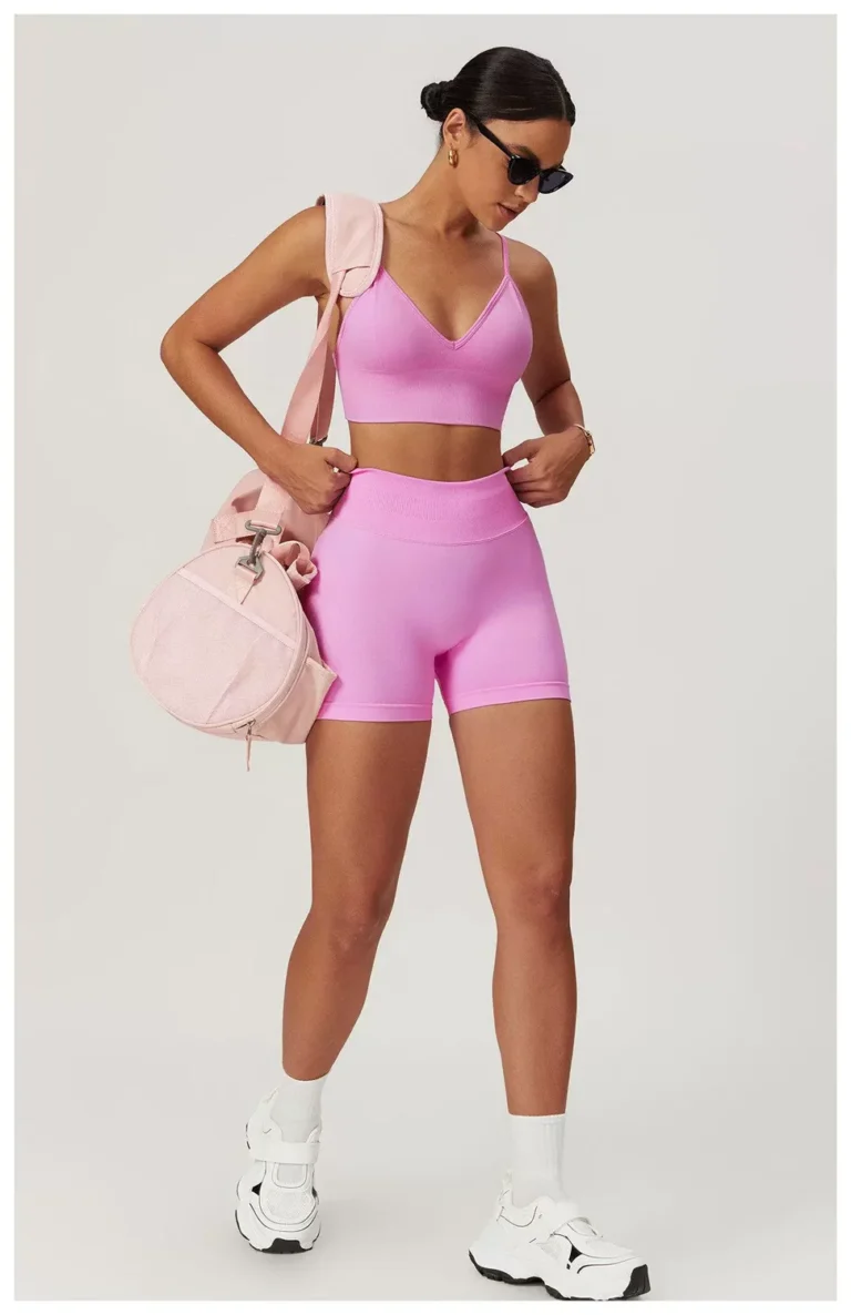 Petal pink high-waist seamless biker shorts full front view