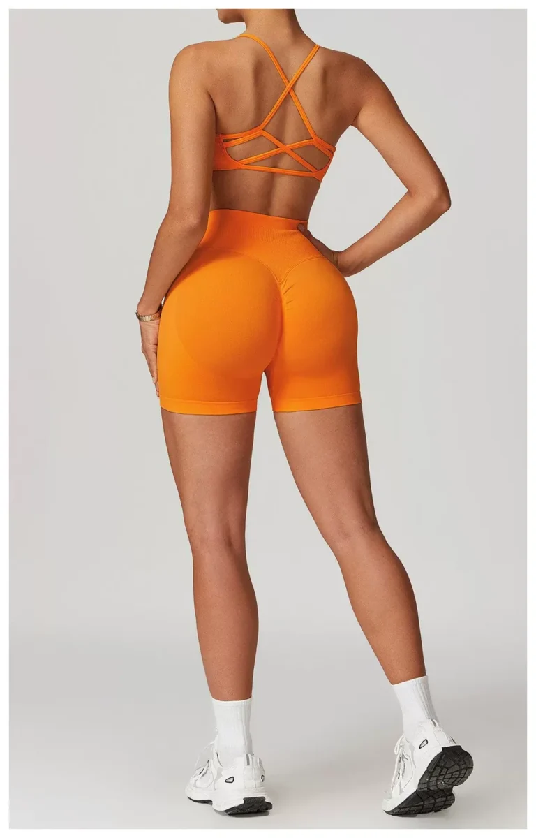 Tangerine high-waist seamless biker shorts full front view