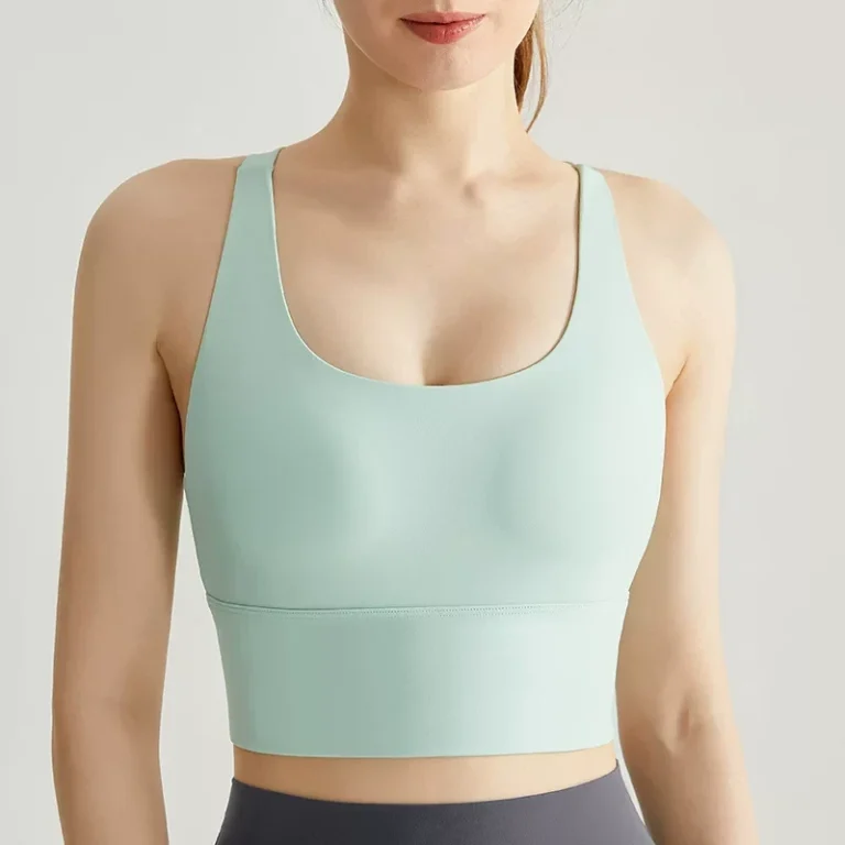 Bean Green cross-back longline sports bra crop top front view