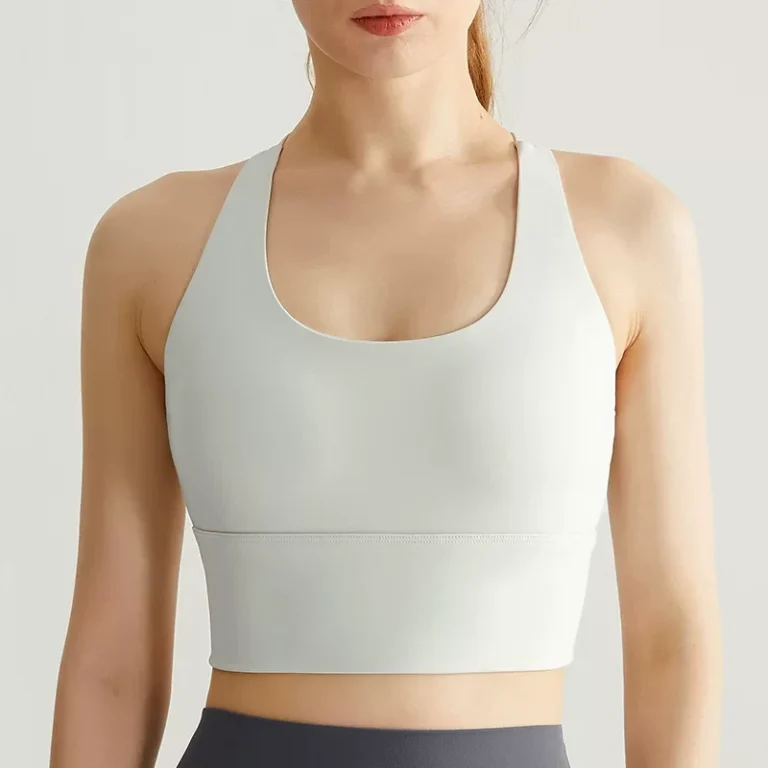 Off White cross-back longline sports bra crop top front view