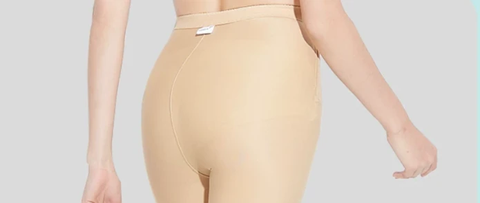 Nude high-waist compression leggings rear fit