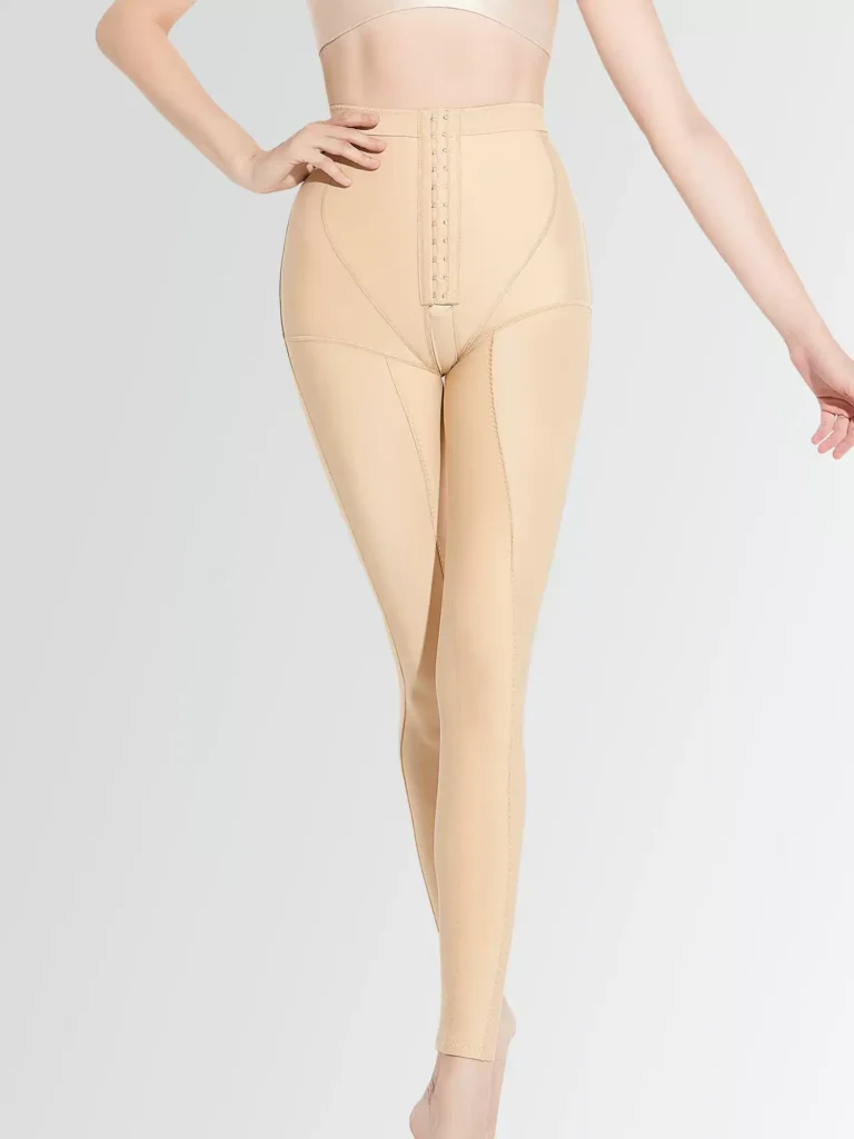 Skin-color full-length high-waist front-hook recovery leggings front view