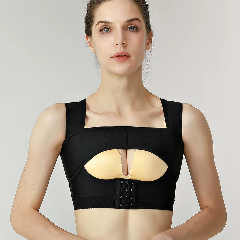 Qinelle black open-bust front-hook compression bra vest front view