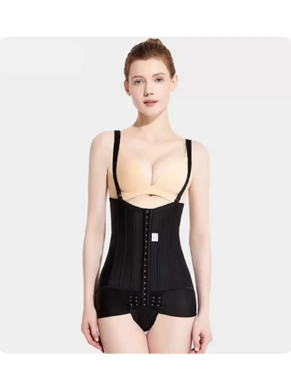 Black high-waist open-bust post-surgery brief bodysuit front view