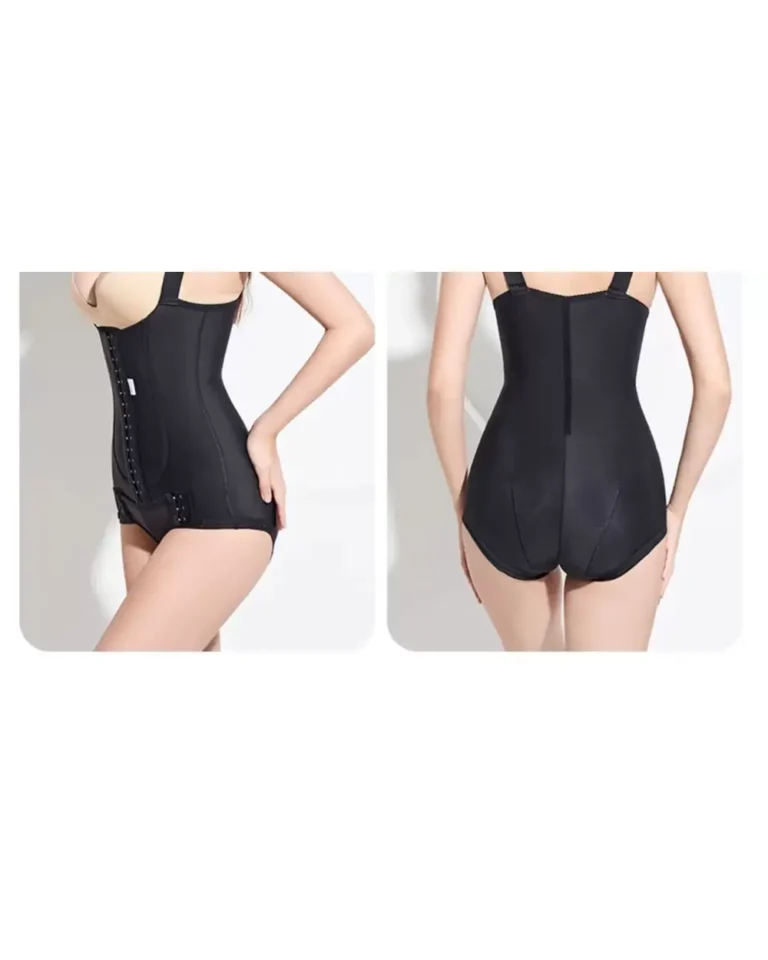 Black recovery bodysuit side closure and full brief back detail