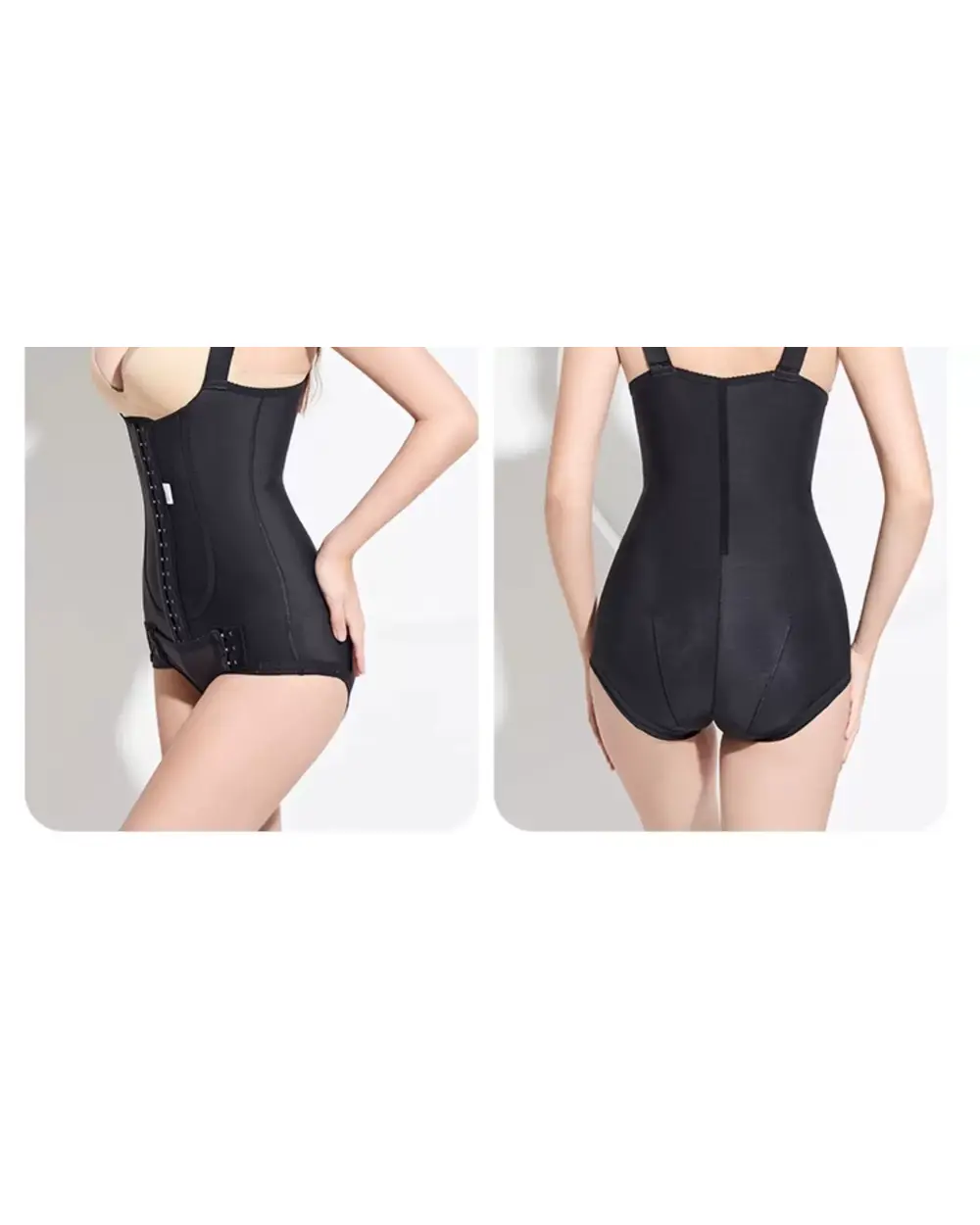 Black recovery bodysuit side closure and full brief back detail