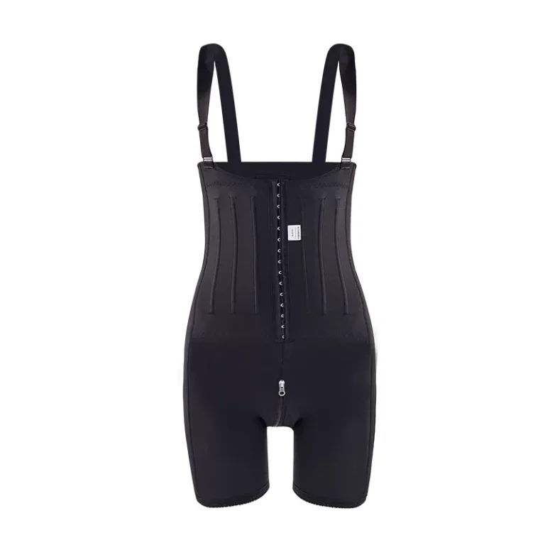 Black open-bust mid-thigh compression bodysuit product view