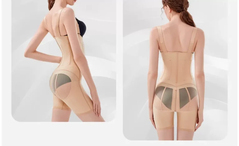 Skin Color compression bodysuit side and back views