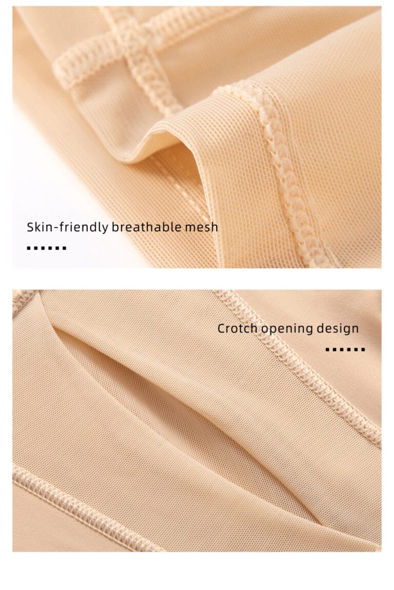 Qinelle adjustable-strap V-neck mesh-panel mid-thigh shaping bodysuit mesh crotch detail.jpg