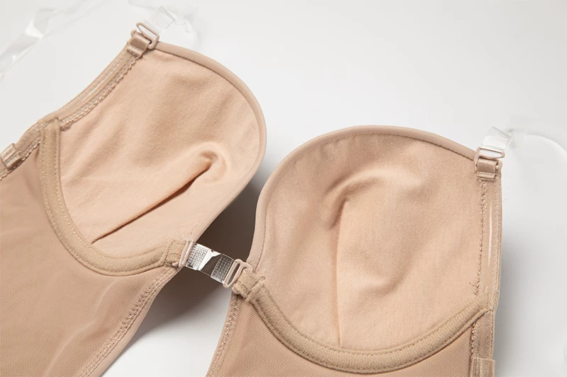 Nude molded cups with clear adjustable shoulder straps