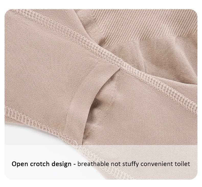 Open-crotch construction detail on seamless shaping bodysuit