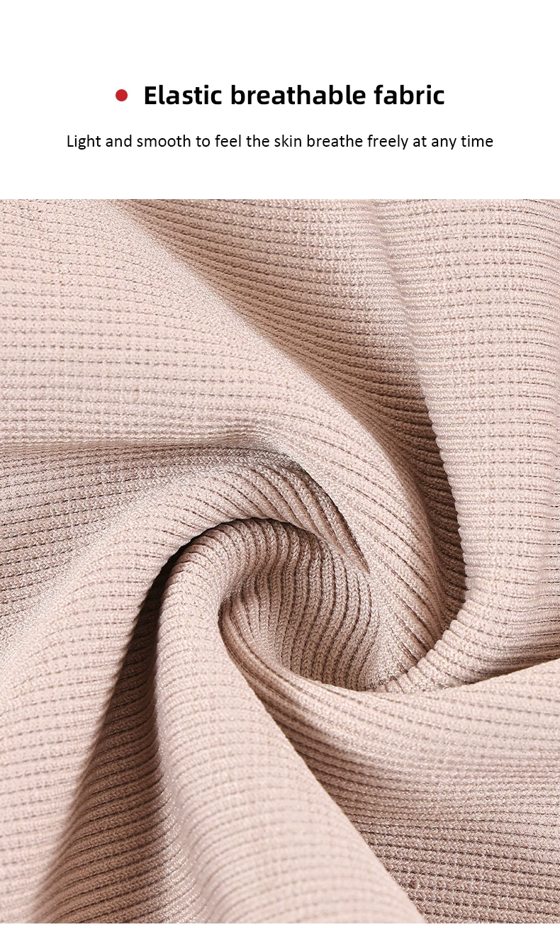 Close view of ribbed seamless stretch fabric