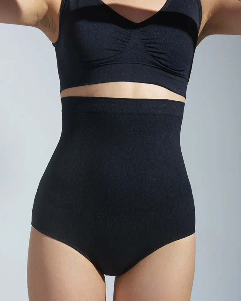 Qinelle black high-waist seamless shaping brief close front view
