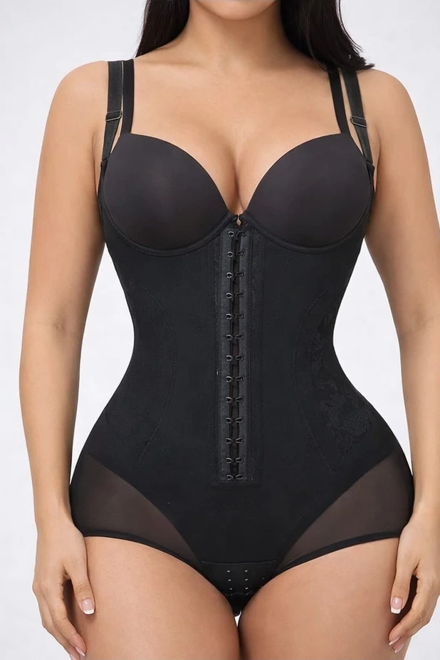 Built-In Bra Front-Hook Shaping Bodysuit with Adjustable Straps, front main view