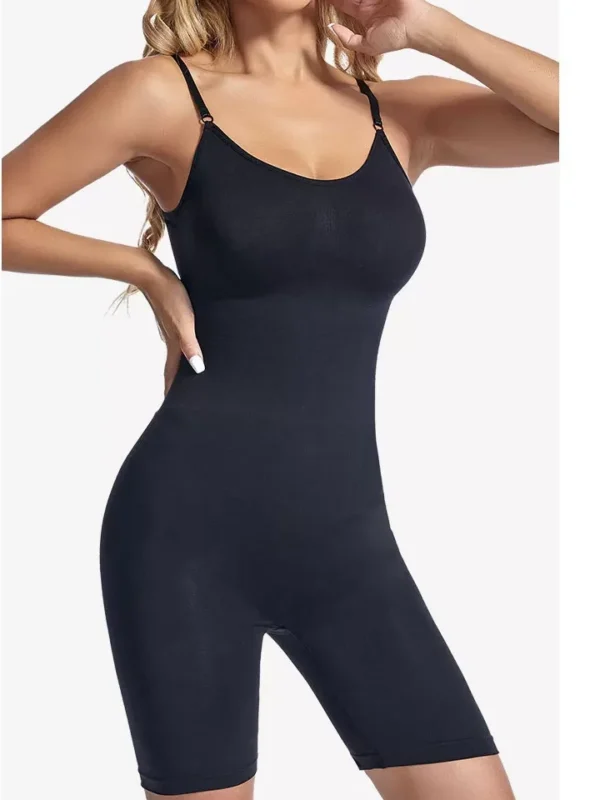 Seamless Adjustable-Strap Mid-Thigh Shaping Bodysuit, front product view