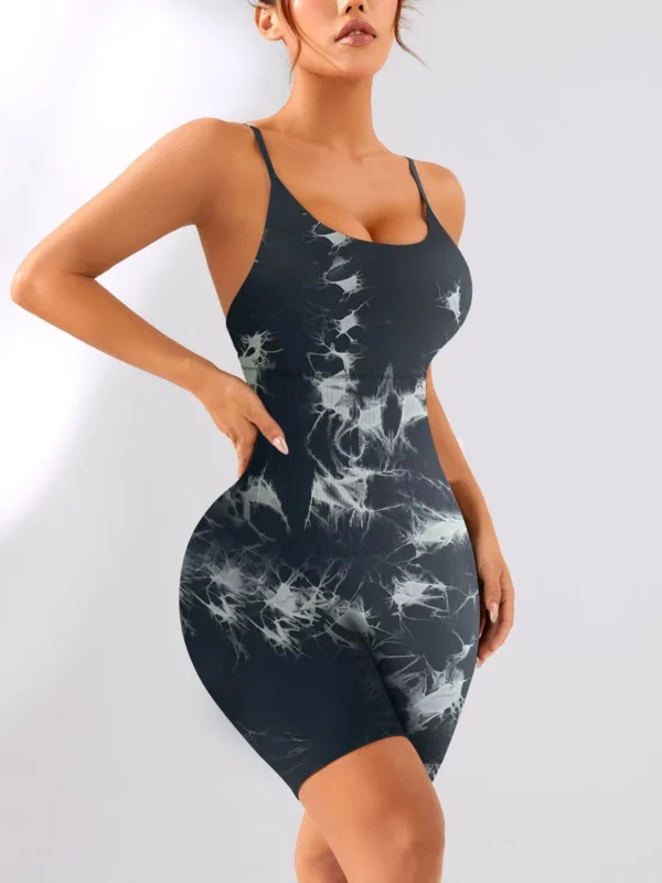 Gray seamless open-back shaping bodysuit, front view