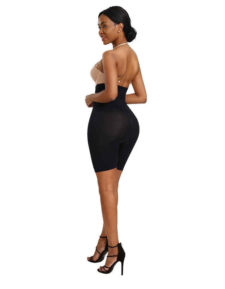 Black high-waist seamless shaper shorts styled under an outfit