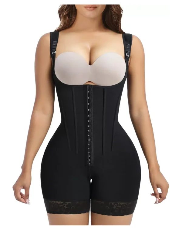 Open-Bust Front-Hook Short-Leg Shaping Bodysuit, front product view