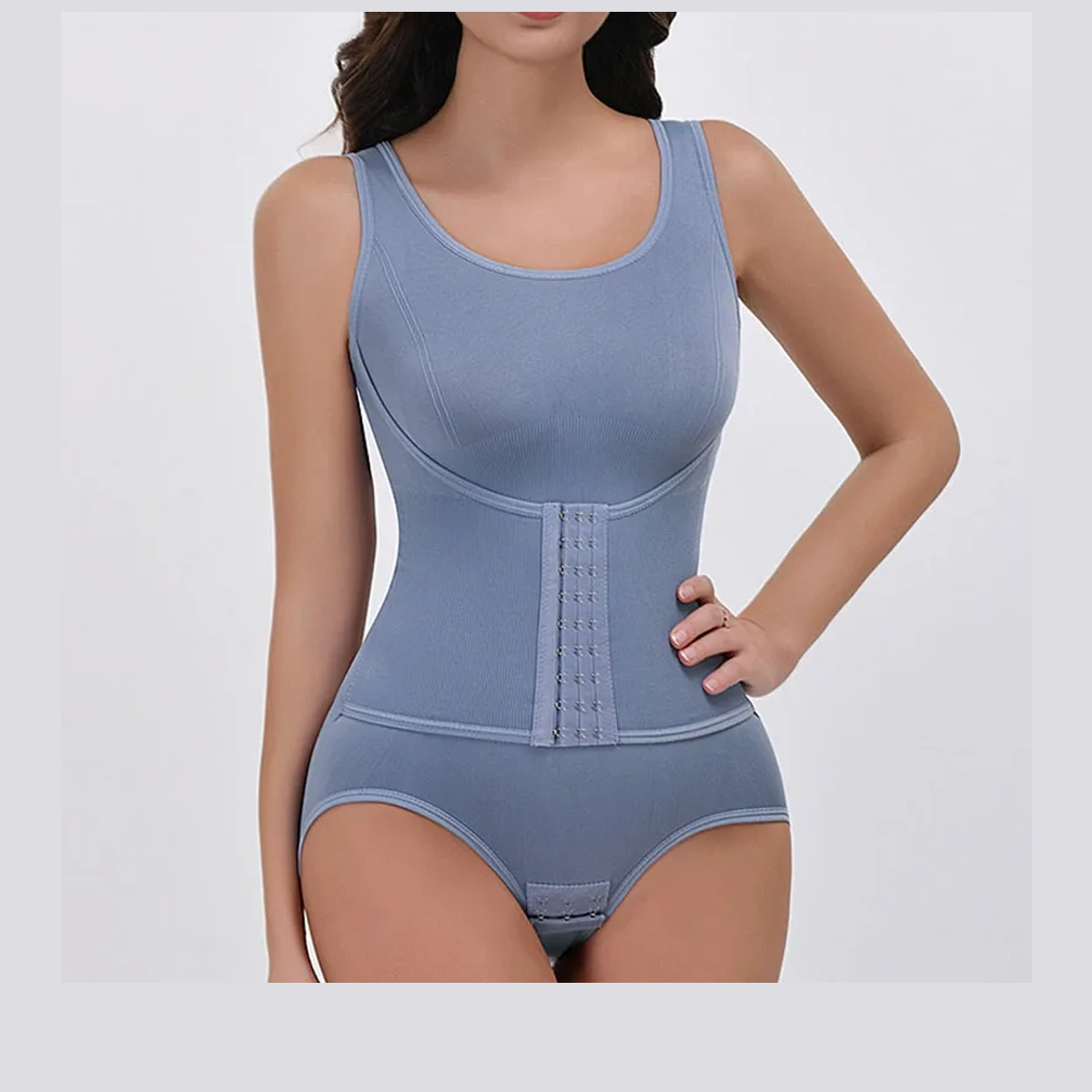 Sleeveless Scoop-Neck Front-Hook Shaping Bodysuit, front product view