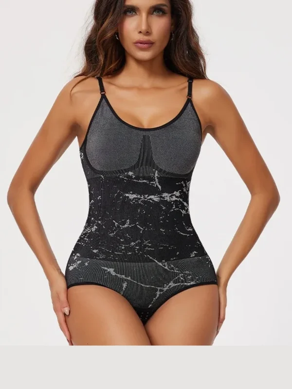 Seamless Marble-Pattern Shaping Bodysuit – Brief or Thong, front product view
