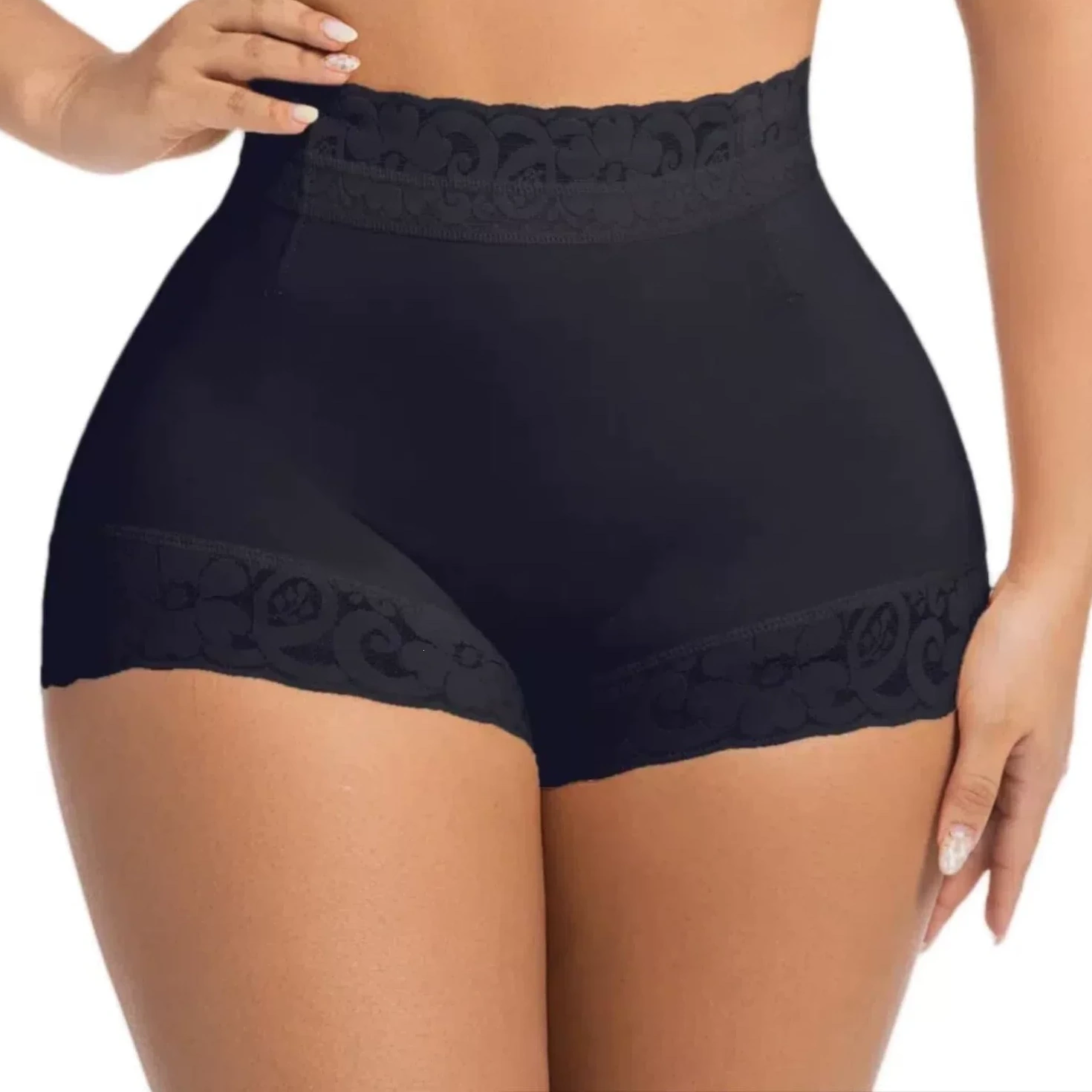 High-Waist Lace-Trim Shaping Shorts – Short & Long, front product view