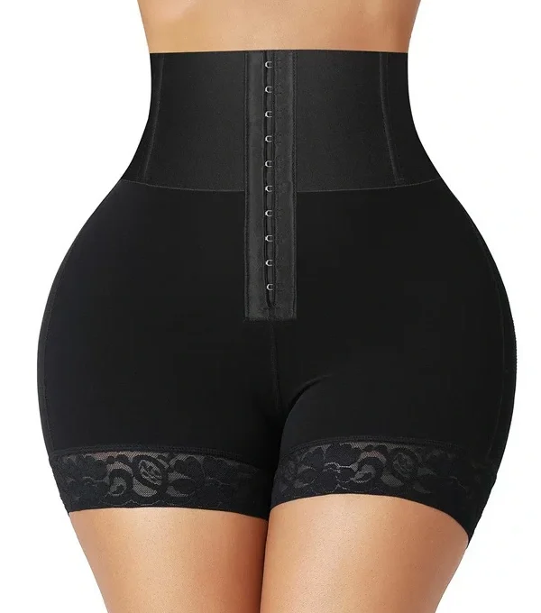 High-Waist Front-Hook Shaping Shorts with Mesh Thigh Panels, front product view