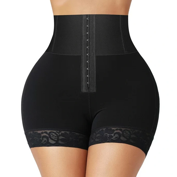 High-Waist Front-Hook Shaping Shorts with Mesh Thigh Panels, front product view