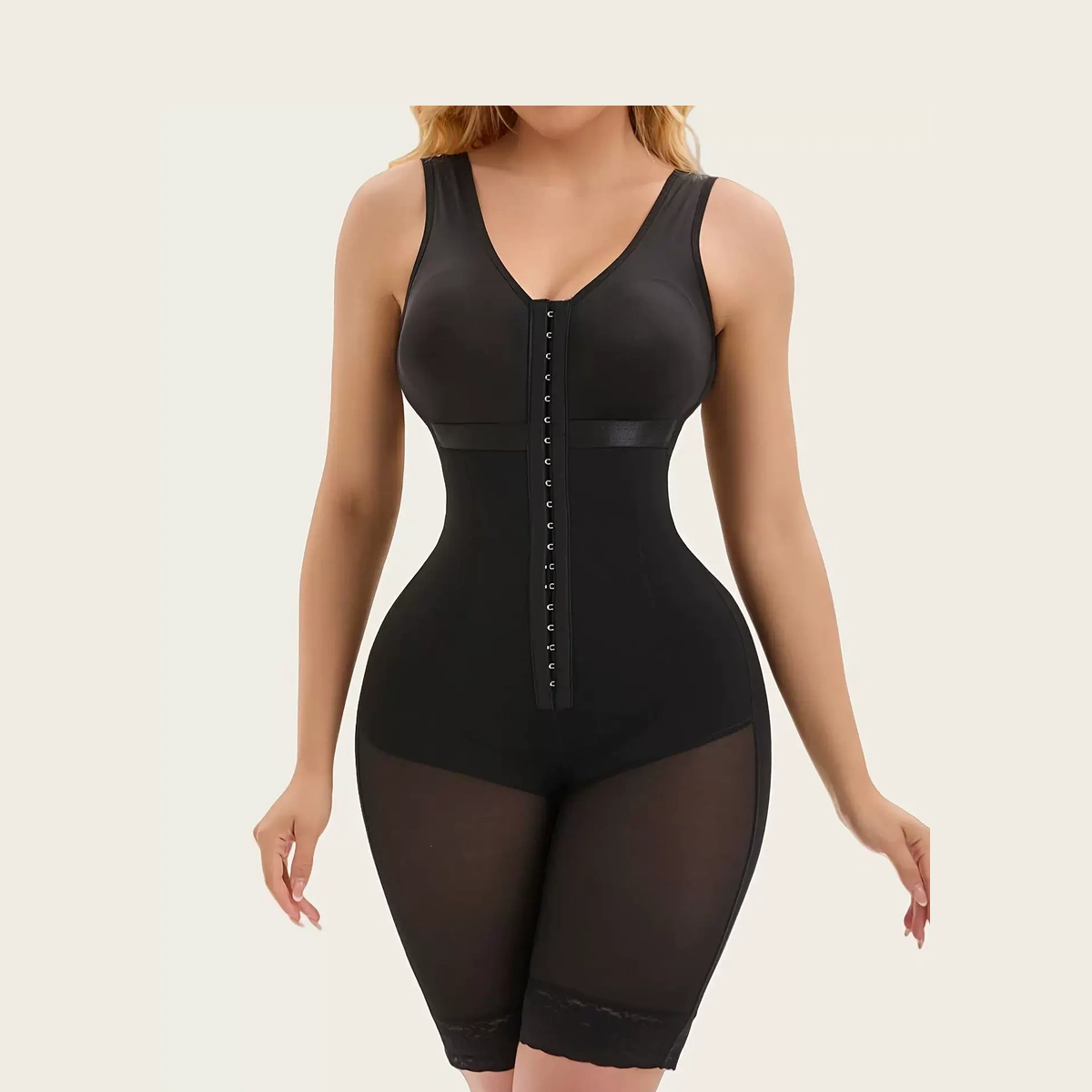 Front-Hook Mid-Thigh Shaping Bodysuit – Open or Zipper Crotch, front product view