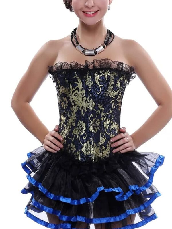 Brocade Strapless Corset Bustier Top with Back Lacing, front product view