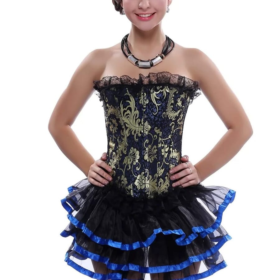 Brocade Strapless Corset Bustier Top with Back Lacing, front product view