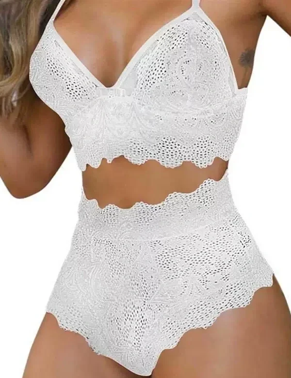Lace Bralette and High-Waist Brief Lingerie Set, front product view